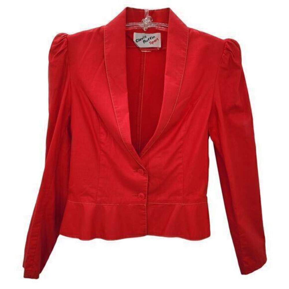 HP Clovis Ruffin Red Puffy Shoulder Long‎ Sleeve Vintage Peplum Jacket